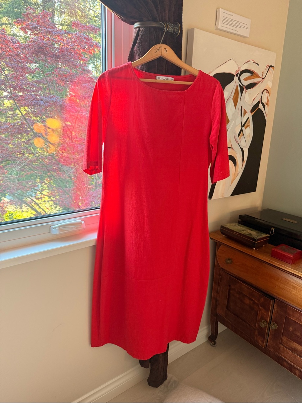 MISSLOOK Red Midi Shift Dress